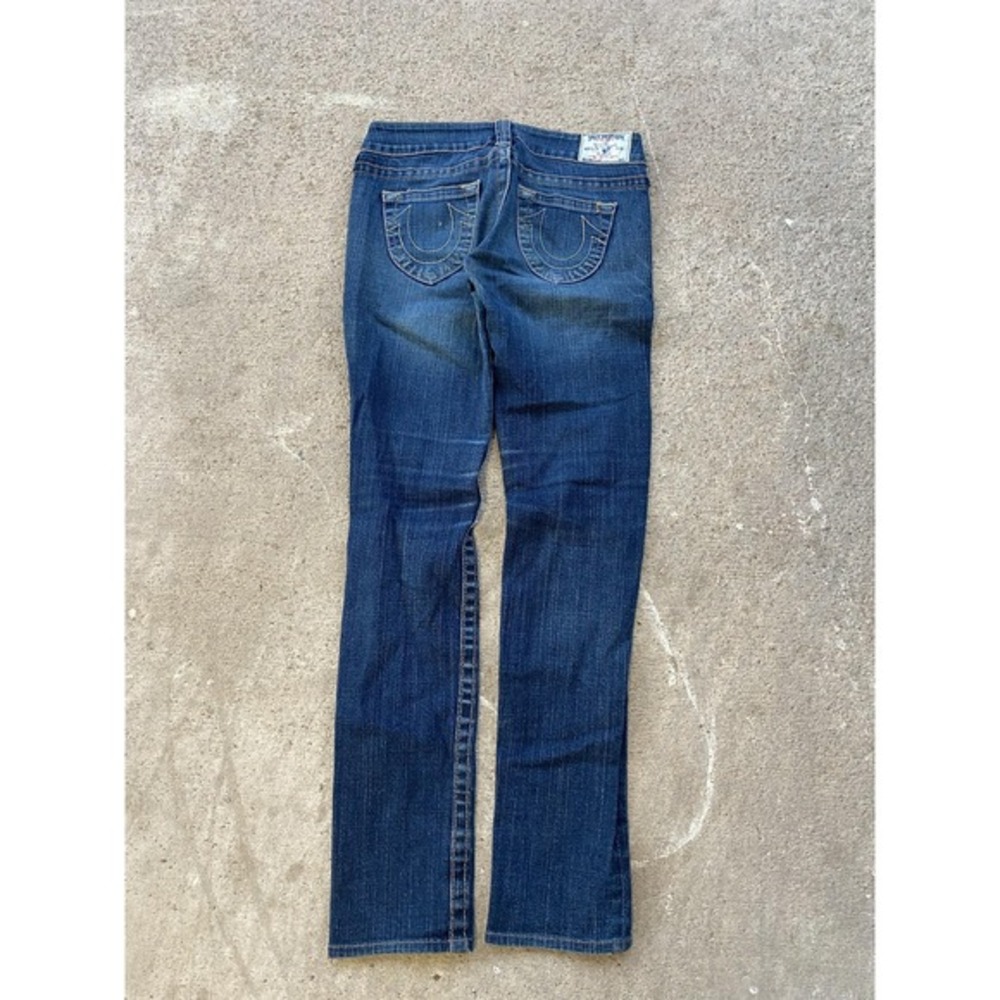 True Religion Jeans Womens 27x34 Blue Stella Straight Leg Horseshoe Made USA Y2k